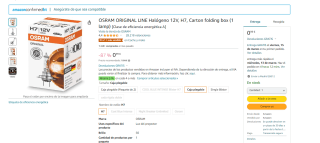 Bombilla OSRAM ORIGINAL LINE Halógeno 12V, H7 por solo 0.99€