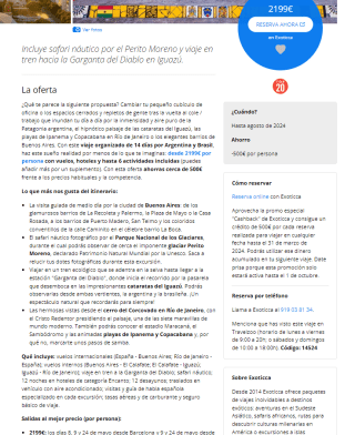 viaje organizado de 14 días por Argentina y Brasil, desde 2199€ pxp