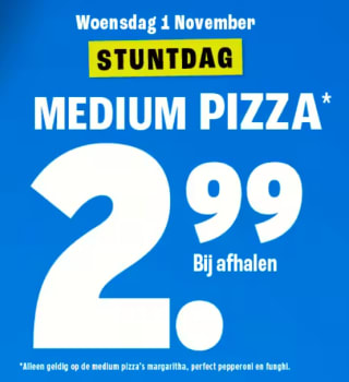 Stuntdag drietal pizzas bij afhalen voor 2,99 per stuk bij Domino's