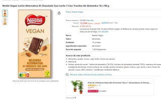 Nestlé Vegan Leche, una buena Alternativa Al Chocolate Con Leche Y Con Trocitos De Almendra 16ud x 90 g sólo 12,34€
