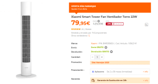 Ventilador Torre 22W Xiaomi Smart Tower Fan por 79.99€