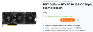 PNY GeForce RTX 5080 Overclocked videokaart voor €1399 bij Uw Game Specialist