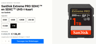 SanDisk Extreme Pro - Flashgeheugenkaart 1 TB voor €136,49 bij Western Digital
