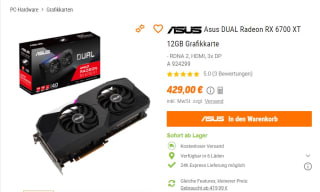 ASUS Dual Radeon RX 6700 XT OC Edition voor €429 bij Notebooksbilliger