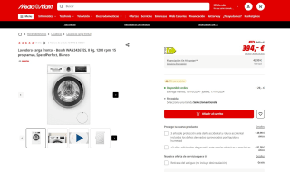 Lavadora carga frontal marca Bosch WAN24267ES, 8 kg, 1200 rpm, 15 programas, SpeedPerfect, Blanco por 394€
