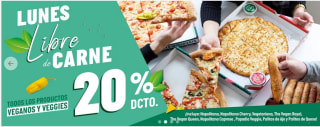Papa John's Pizza con un 20% de descuento los Lunes libre de carne.