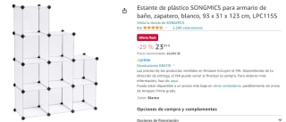 Estante de plástico SONGMICS para armario de baño, zapatero, blanco, 93 x 31 x 123 cm, LPC115S