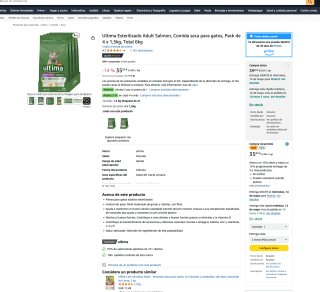 2 Ultima Esterilizado Adult Salmon Comida seca para gatos Pack de 4 1,5kg por 31,90€