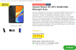 Xiaomi Redmi 9C 64GB Black voor €77,77 bij Proshop