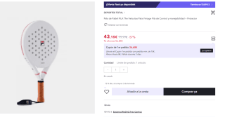 Pala de Pádel FILA The Inceptor Blanca Pala Vintage Fila de Control + Protector por 43.15€ (Cuenta Nueva 31.15€)