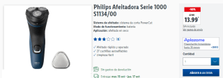 Afeitadora Philips Serie 1000 S1134/00 por 13.99€