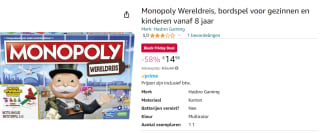 Monopoly Wereldreis bordspel voor €14,95 bij Amazon.nl