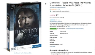 Puzzle de 1000 piezas marca ClementoniThe Witcher, Puzzle Adulto Series Netflix (39591) por 5,65€