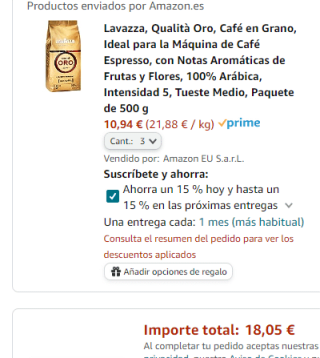 1.5Kg café grano Lavazza, Qualità Oro por 18,05€