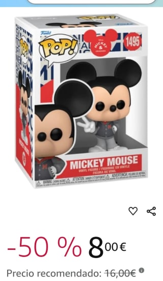 Funko Pop Disney Mickey Mouse por 8€.