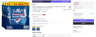 Finish Powerball Quantum 204 Pastillas para Lavavajillas por 29,76€