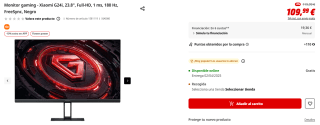 Monitor gaming Xiaomi G24i, 23.8", Full-HD, 1 ms, 180 Hz por 98,99€