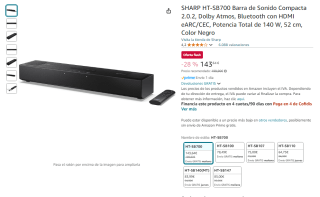 SHARP HT-SB700 Barra de Sonido Compacta 2.0.2 por 143,64€