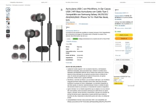Auriculares USB-C con Micrófono in-Ear Cascos USB-C HiFi Bass por solo 6,39€