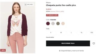 Chaqueta de punto liso con cuello pico para Mujer Milano por 12.99€