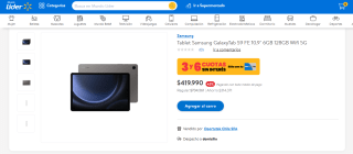 Tablet Samsung Galaxytab S9 Fe 10.9"" 6Gb por $419.990
