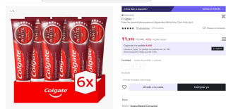 Pack 6udx75ml. Pasta de dientes blanqueadora Colgate Max White One por 11,39€ (6,83€ cuenta nueva)