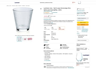 Set 6 vasos Luminarc Lina forma baja 25cl vidrio por solo 2,44€