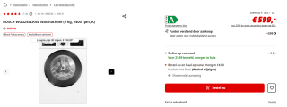 Bosch - WGG244ZANL - Serie 6 - Wasmachine met stoom - 1400 rpm - Energielabel A voor €599 bij de Mediamarkt