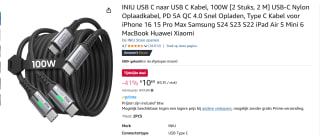 INIU USB C naar USB C Kabel, 100W [2 Stuks, 2 M] voor €10,69 bij Amazon