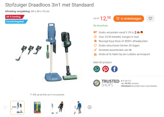 Stofzuiger Draadloos 3in1 met Standaard voor €12,50 bij Lobbes