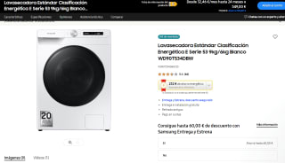 Samsung Lavasecadora Serie 53 9kg/6kg WD90T534DBW por 415,65€ + 50€ reembolso