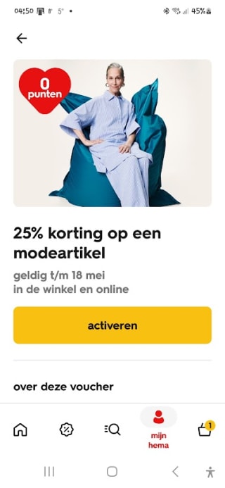 25% korting op 1 modeartikel naar keuze bij de Hema