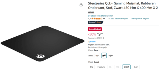 SteelSeries QcK muismat large (40x45cm) voor €9,99 met Amazon Prime