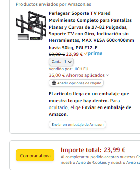 Soporte TV Pared para Pantallas Planas y Curvas de 37-82 Pulgadas por 23,99€