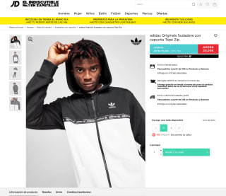 Sudadera Adidas Originals con capucha Tape Zip Hombre por 20€