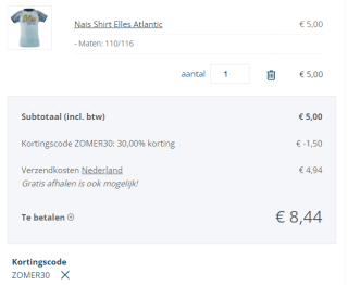 30% extra kassakorting op alle zomerkleding (ook sale!) bij Liza4kids outlet