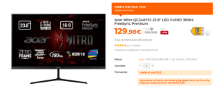 Monitor Acer Nitro QG240YS3 23.8" LED FullHD 180Hz FreeSync Premium por 129.98€