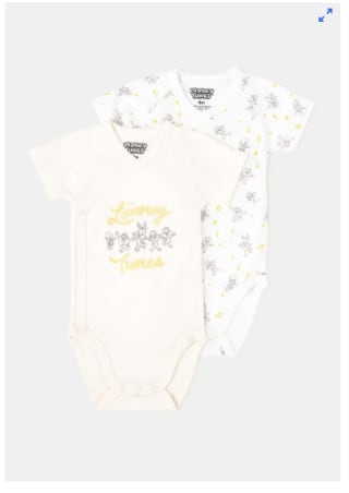 Pack 2 bodies de manga corta de Bebé Recién Nacido WARNER 100% algodón por solo 2,99€