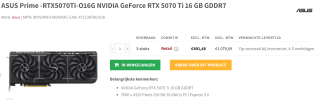 ASUS Prime GeForce RTX 5070 Ti 16GB GDDR7 videokaart voor €1078,69 bij Redshell