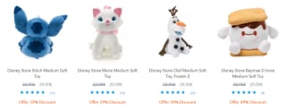 Heel veel Medium-sized knuffels voor €18 p.s in de Disney Store