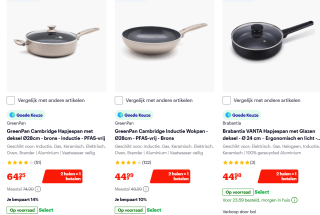 2 halen = 1 betalen op pannen van o.a. Tefal, GreenPan & BK bij Bol