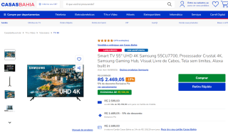 Smart TV da Samsung de 55 polegadas 4K - R$ 2.469,05