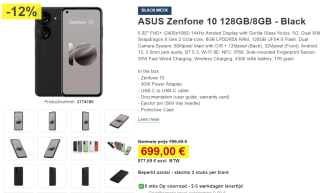 ASUS Zenfone 10 128GB/8GB - Black voor €699 bij Proshop