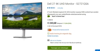 Dell S2721QSA 27" 4K UHD (3840x2160) Monitor voor €243,68 bij DELL