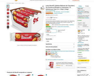 Galletas Rellenas de Chocolate 15 Pack x 9 x 150g (1,35kg) Lotus Biscoff por solo 9,75€