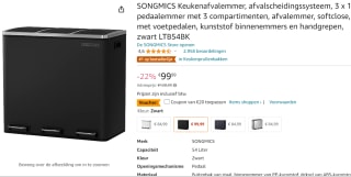 SONGMICS pedaalemmer met 3 compartimenten 3 x 18L voor €79,99 bij Amazon NL
