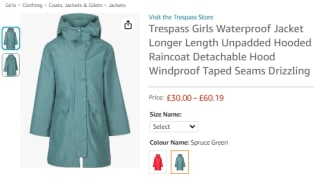 Take a girl's waterproof jacket sold from Amazon for only £5.99