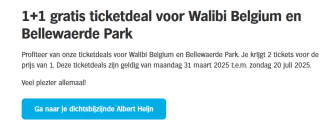 1+1 gratis ticketdeal voor Walibi Belgium en Bellewaerde Park via de AH in België