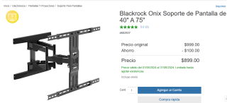 Soporte de pantalla Blackrock Onix 40" A 75" por $899 en Costco