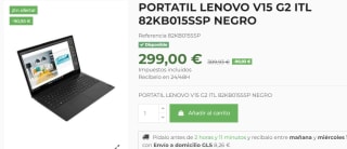 Portátil Lenovo V15 G2 ITL 82KB015SSP negro por 299€